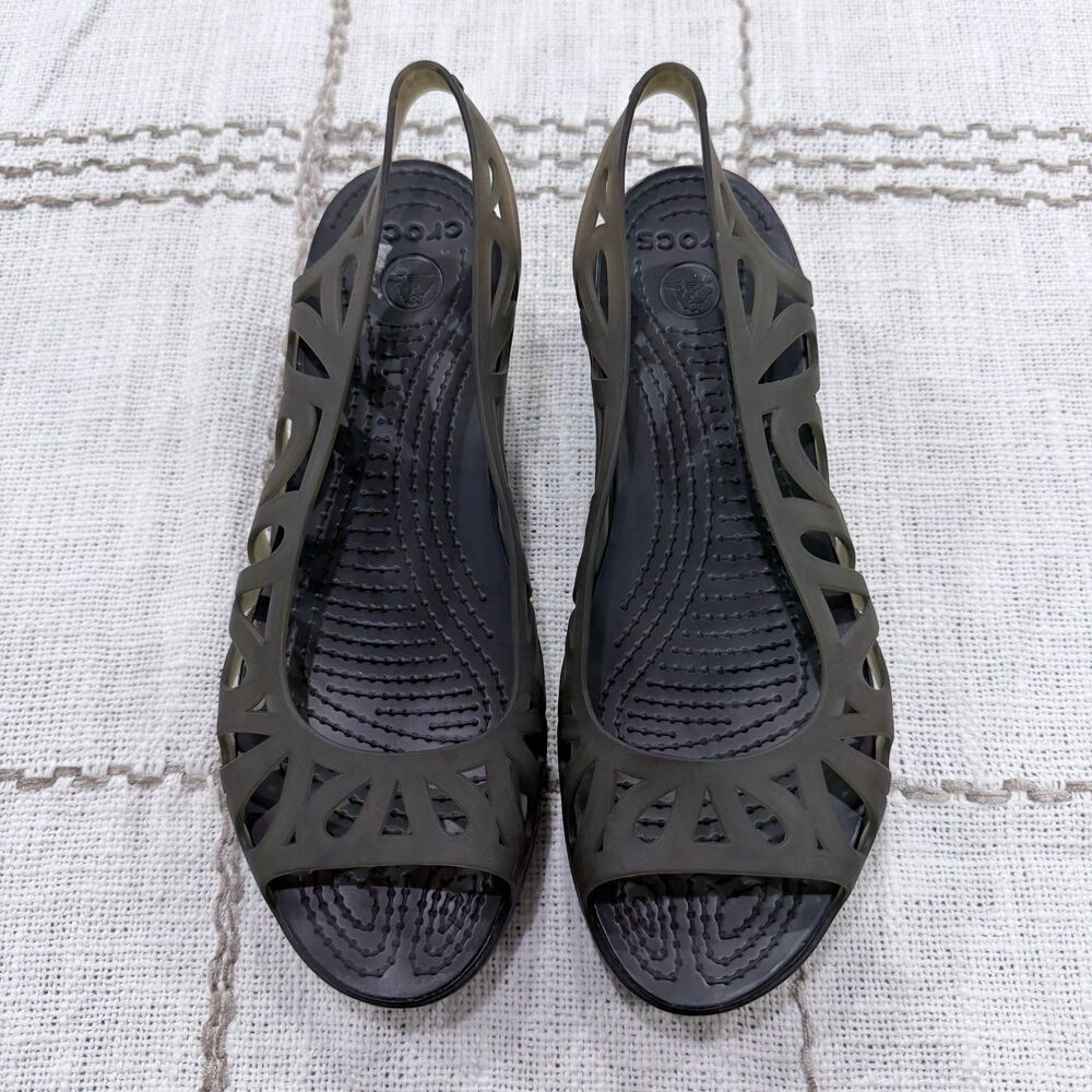Crocs Womens Adrina III Sandal Size 9 Olive Black Jelly Cutouts Slingback Wedge